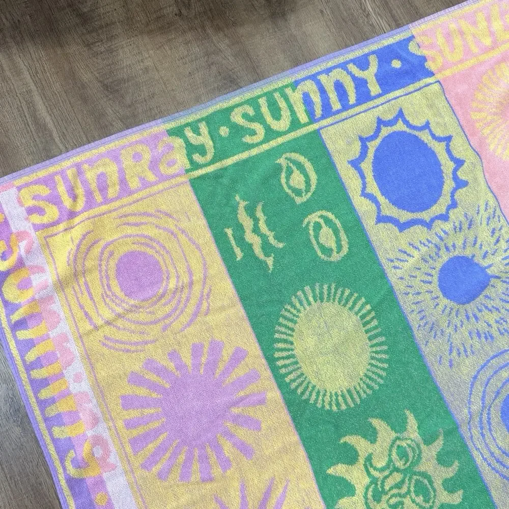 Oversized Square Beach Blanket Pool Towel Terry Cotton 1990s Sun Sunshine 52x68